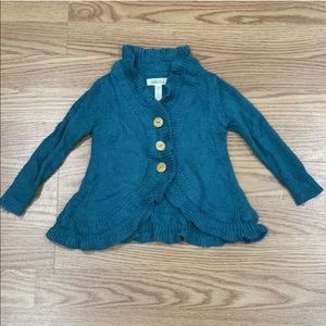 Matilda Jane Girls Teal Button Up Ruffled Sweater